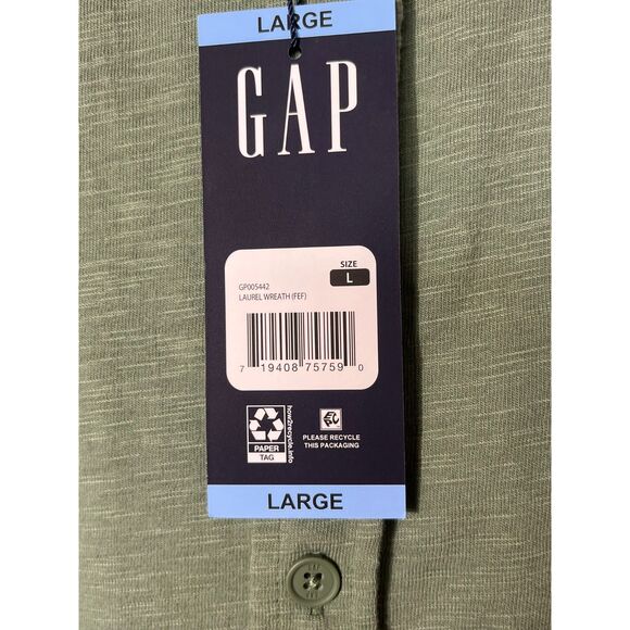 NWT Gap Short Sleeve Button Down Shirt Green Large Preppy Casual Polo - Picture 5 of 8